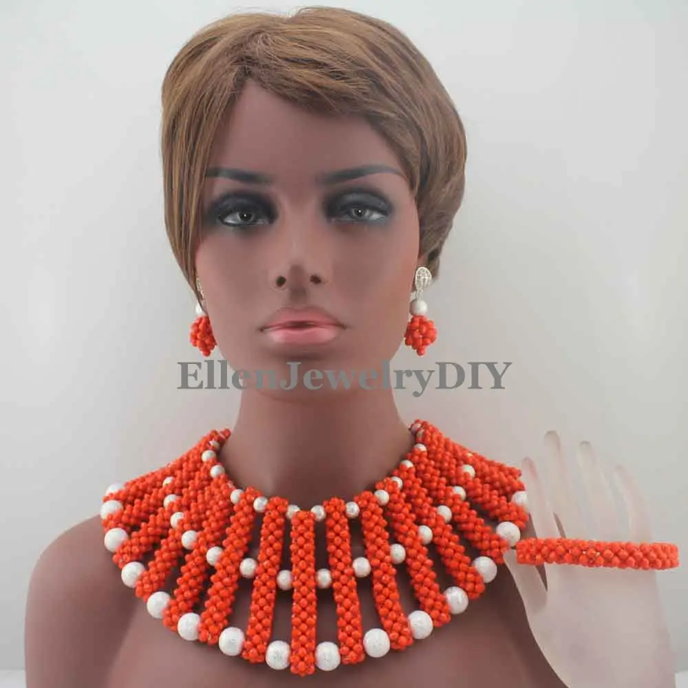 

Набор ювелирных изделий из коралловых африканских бусин для невесты, нигерийские бусины для свадебной вечеринки, массивное ожерелье для женщин, бесплатная доставка W13081