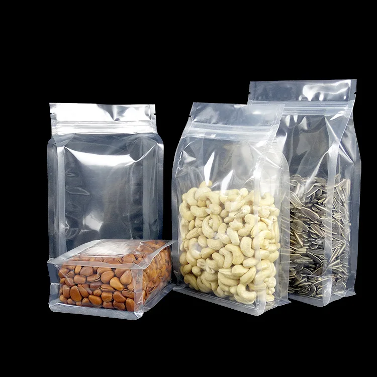 

100Pcs Big Capability Food Moisture-proof Bags,Clear Bags Stand Up Pouch, Flat Bottom Packaging Bags for Snack Cookies Baking