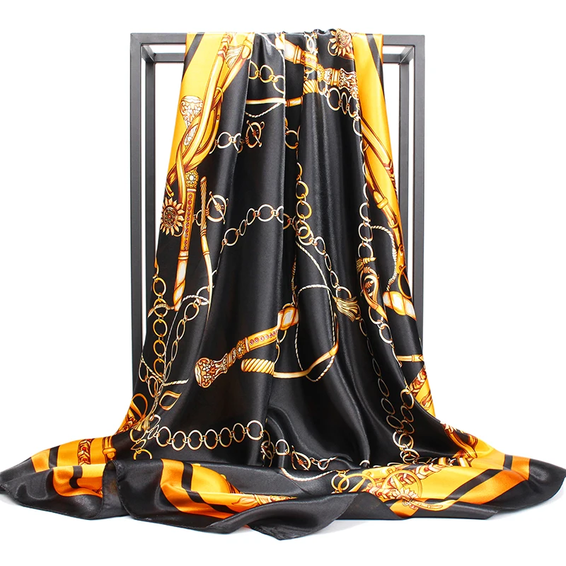 O CHUANG квадратный шарф люксовый бренд шелковая Бандана шаль на ощупь мягкая и блестящая хиджаб головной платок женские шарфы 90X90 см