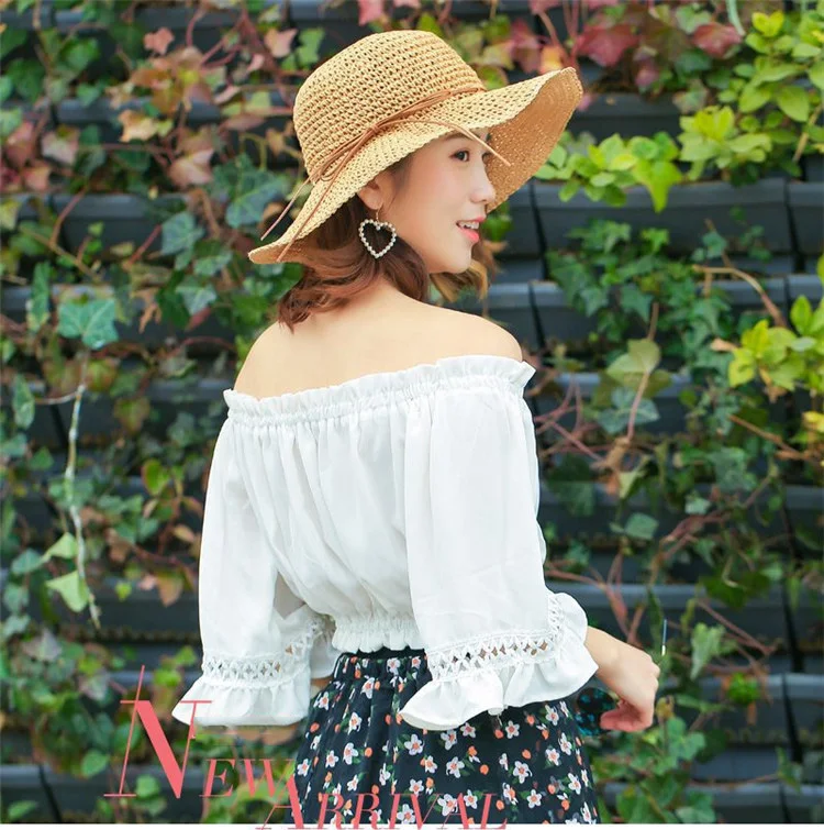 2018 South Korea Summer Fashion Lady Sun Hat New Straw Bow Straw Hat Outdoor Sunshade Beach Hat ACA36 (2)