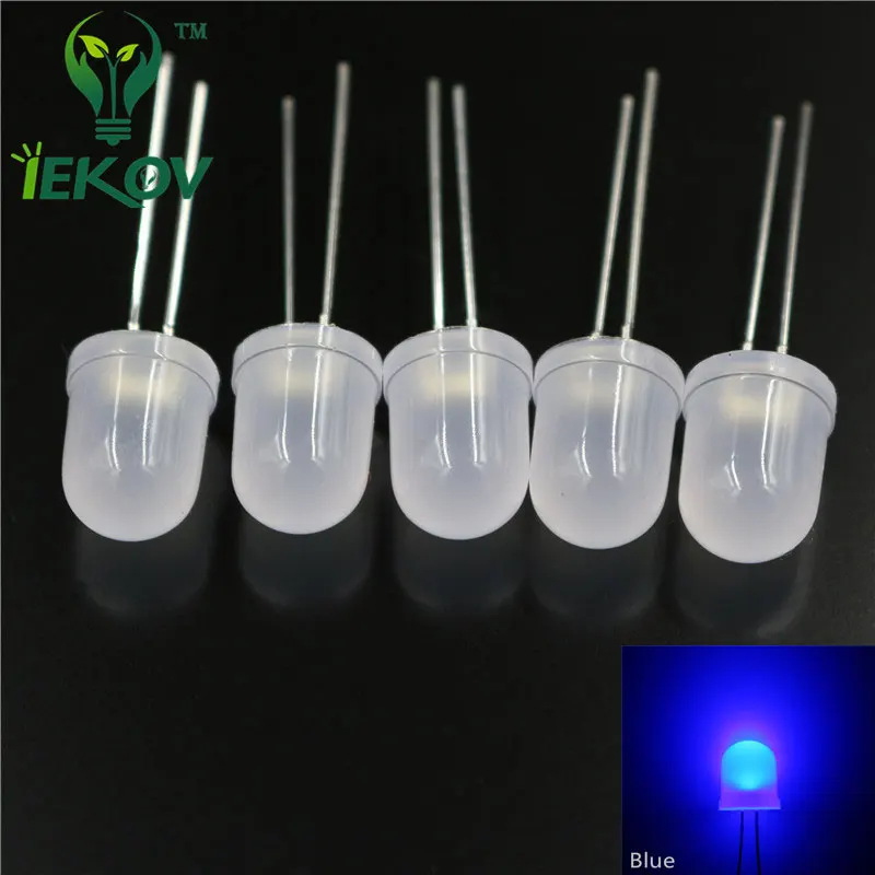

100 PCS LED 10mm Diffused LED Blue 10MM Round top Emitting Diodes LED Lamp Light Bulb