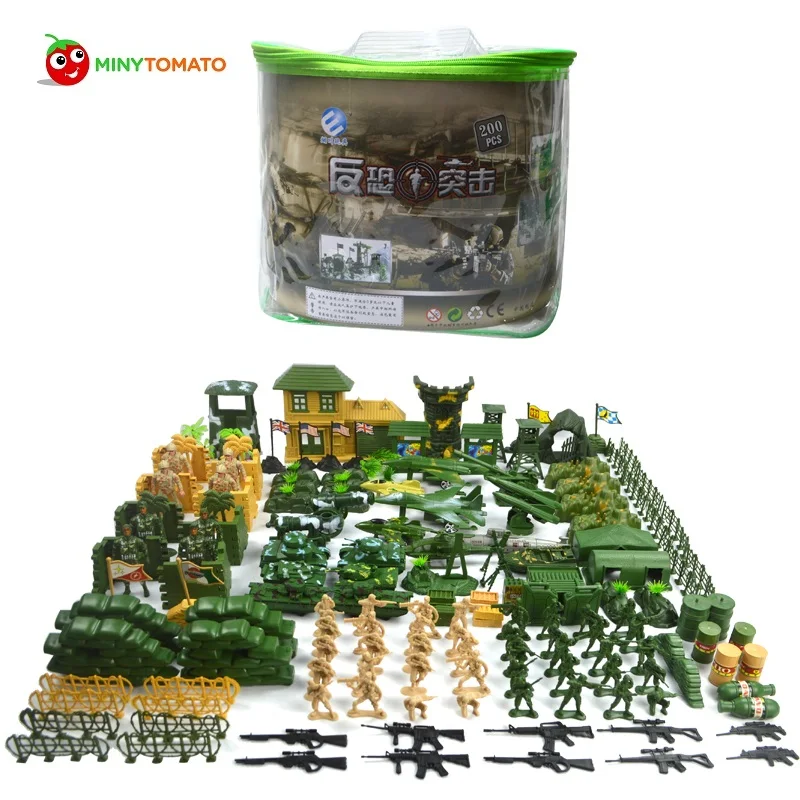 

Free Shipping 200pcs/lot Plastic Soldier set Military Toy Model Set With Tank Helicopter Model Best Toys for Children Birthday