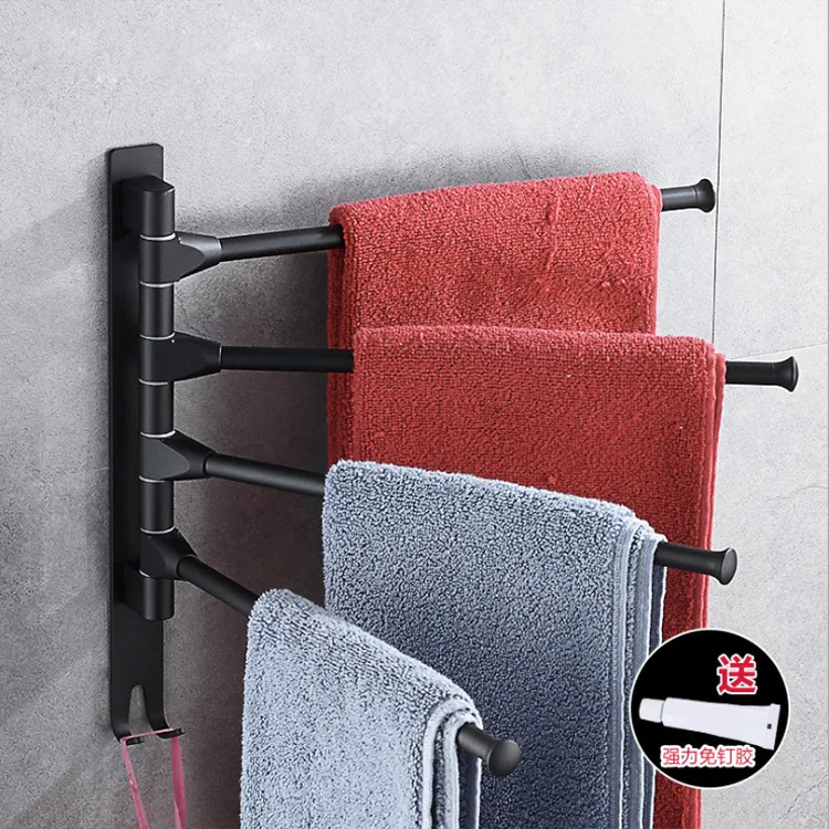 

European Black Nonporous Space aluminum Dual-use Multi-bar Towel Bar Rotating Towel rack Bathroom Hardware Accessories 2/3/4 bar