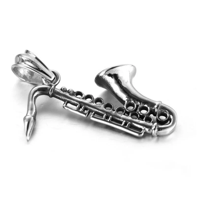 Мода Рок Уникальный саксофон труба кулон ожерелье для мужчин мальчиков 316L Титан Нержавеющая сталь Мужчины Подарок Ювелирное Украшение для ночного клуба