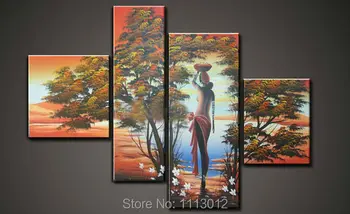 

Africa Sexy People Flower Tree Oil Painting On Canvas 4 Panel Arts Set Modern Home Abstract Wall Decor Picture for Living Room