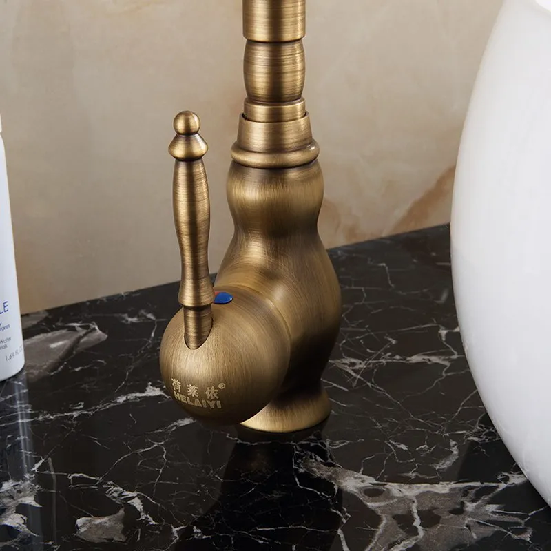 Basin Faucet Antique Brass Single Handle Bathroom Vanity Sink Faucet Basin Deck Mount Mixer Tap KD734