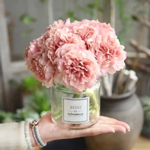 De seda Rosa hortensias flores artificiales de la boda flores para novia mano floración de seda peonía flores blanco decoración del hogar