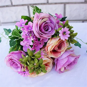 

Fake Rose Bunch 50cm19.69" Length Artificial Oil Painting Rose with Hydrangea and Sunflower Flower Head for Wedding Centerpieces