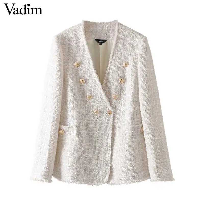 

Vadim women elegant coat double breasted V neck buttons jacket office wear female casual outwear top blusas CA420