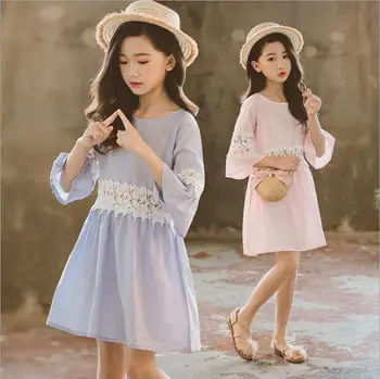 

2019 Korean style girls patchwork dress fashion cotton summer girls dresses 6-11t B692