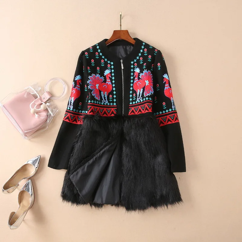 2018 winter runway embroidery overcoat Ethinc style women faux fur coat D638 2018 winter runway embroidery overcoat Ethinc style women faux fur coat D638