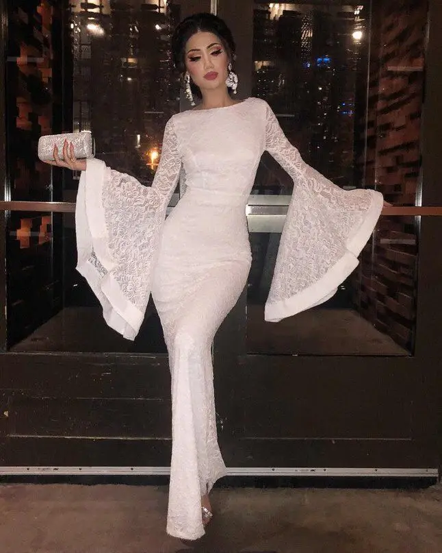 Полностью кружевное платье белое платье свадебное вечернее платье-футляр с расклешенными рукавами платье макси в стиле бохо винтажное обтягивающее платье Babycon