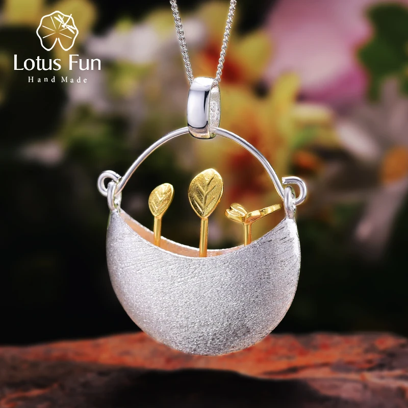 

Lotus Fun Solid 925 Sterling Silver Pendants for Women Garden Basket Leaf Butterfly Silver Pendant without Necklace Fine Jewelry