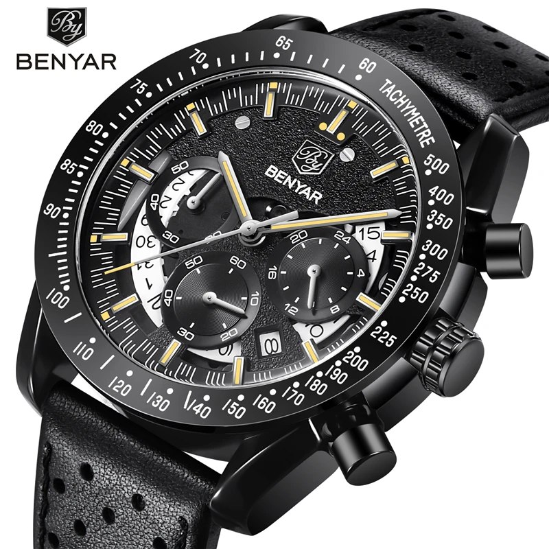  BENYAR Men's Watches Quartz Watch Sports Watch Men Chronograph Military Dial Wristwatches Mens Watc
