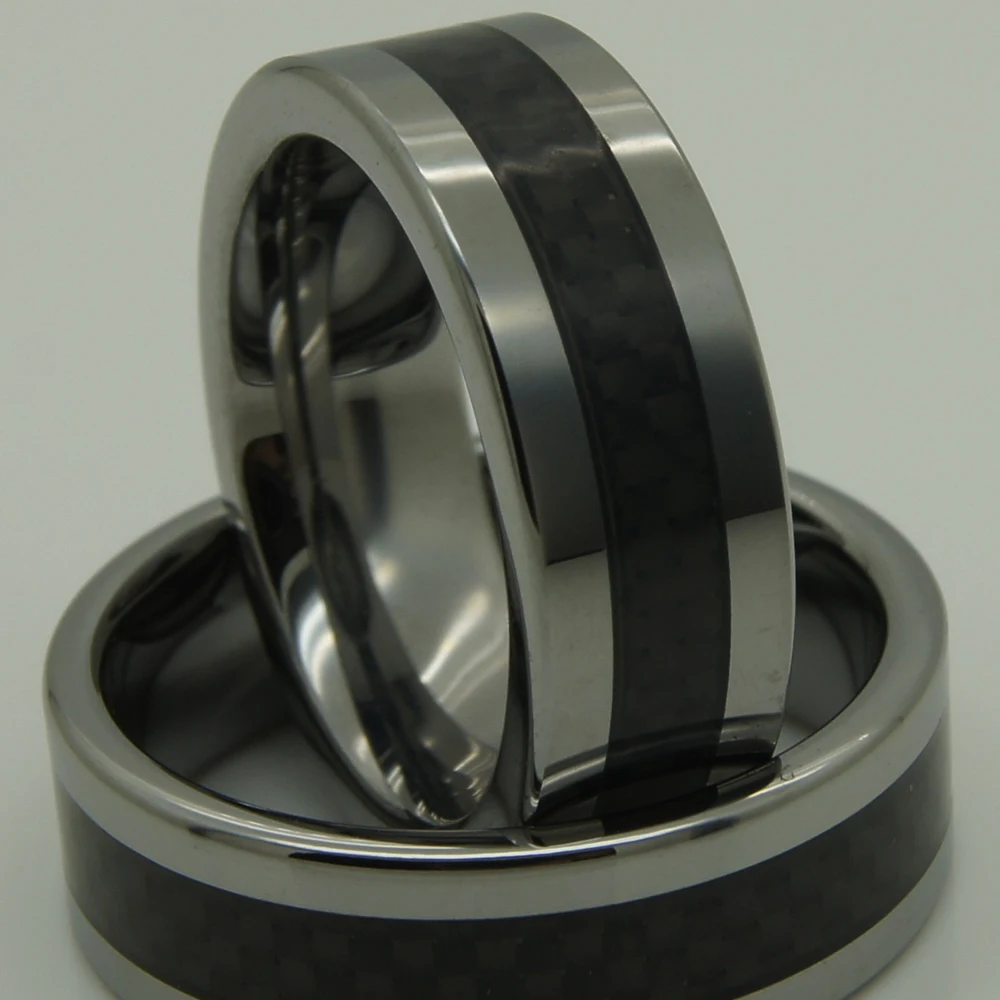 8mm black carbon fiber inlayed hi tech scratch proof wedding tungsten
