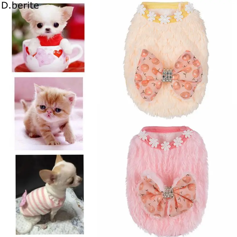 

1pcs New Lovely Chihuahua Teacup Dog Clothes Puppy Soft Hoodie Cat Clothing Mini Dog Pet Cherry Bow Vest YYY9467