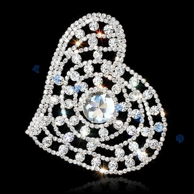 10Pcs Heart Crystal Glass Silver/AB Rhinestone Applique For Wedding Bridal Dress Sewing Crafts DIY Sewing Supply