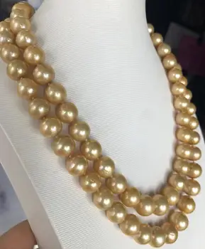 شراءمزدوج Strand11-13mm جنوب البحر الذهب الوردي اللؤلؤ قلادة 38 Inch 925 ثانية Kkk