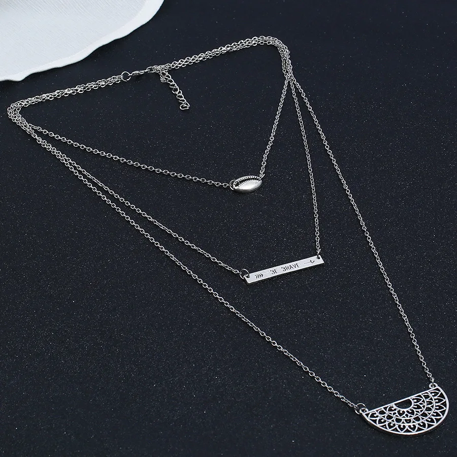 Vintage Charms Jewelry Three Layers Wax Rope Clavicle Chain Multilayer Compass Stars Feathers Leaves Pendant Necklaces For Women