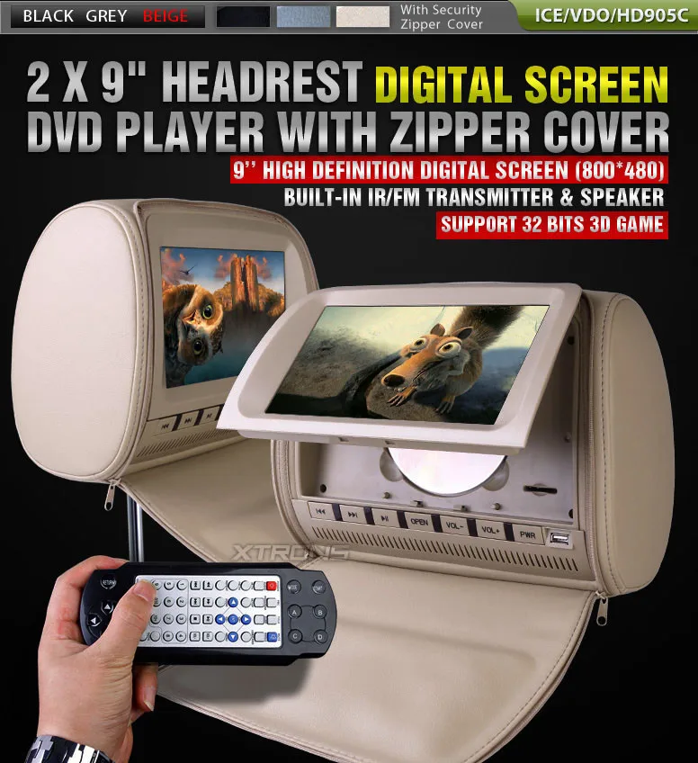 Discount 2x9" Beige Color (Black & Grey Optional) Headrest Car DVD Car Headrest Monitor with DVD Buit-in Speaker 0