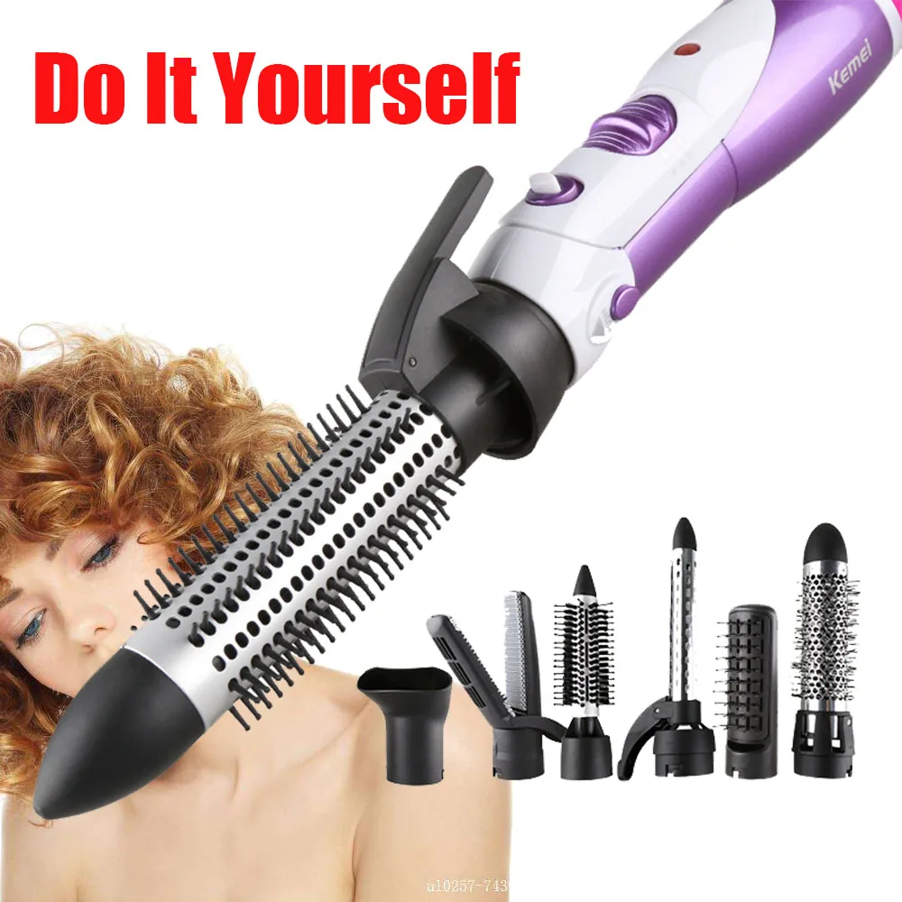 Modelador de Cabelo 7 em 1 Kemei Multifuncional Rolo Hairdressing Straightener Secador Cabelo Elétrico Curling Iron ue 220 v Plug