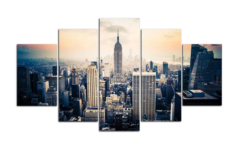 Posters Prints Home Decor Canvas Art Wall Art Picture Painting New York City Skyline 5 Piece Home Garden Mbln Org