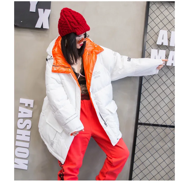 Европейский стиль зимнее пальто женское корейское свободное Harajuku теплое пуховое хлопковая куртка с капюшоном пуховик плюс размер парка пальто 701