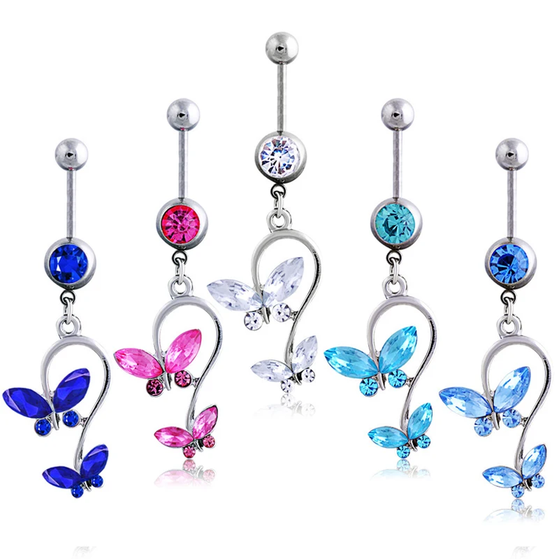 

Women Navel Rings Cute Butterfly Rhinestone Belly Button Rings for Women Body Jewelry Dangle Navel Piercing Women Accessories