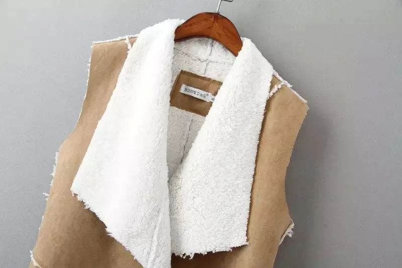 2016 Мода Осень Зима Женщины Замши Искусственного Меха Жилет Куртка Леди Рукавов