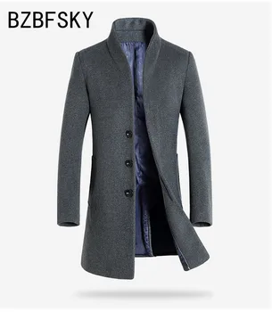 

NEW Autumn and Winter New Mens Fashion Boutique Wool Solid Color Casual Long Woolen Windbreaker Coat Male Standing Collar Coats