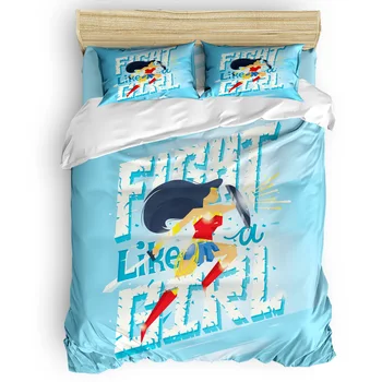 

Fight Like A Girl Superhero Duvet Cover Set Blue Cartoon Movie Baby Girl Gift Collection of 3/4pcs Bedding Set Sheet Cover Set