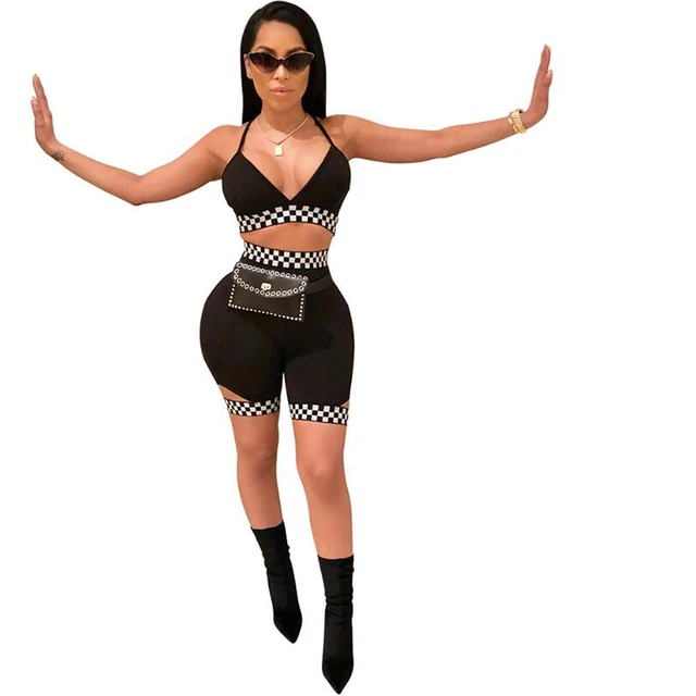 Cheap Sexy 2 Piece Set Women suit Tracksuit Racing Plaid Print Cami Crop Top And Shorts Sporting Suit Feminine two-piece suit 2018 Set Cheap Sexy 2 Piece Set Women suit Tracksuit Racing Plaid Print Cami Crop Top And Shorts Sporting Suit Feminine two-piece suit 2018 Set