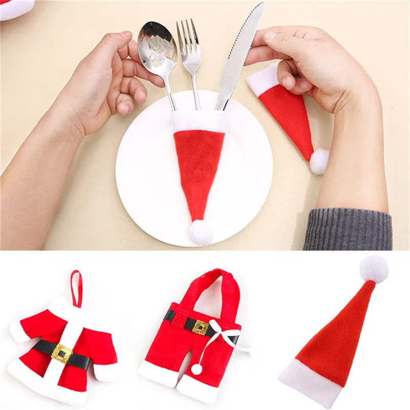 Christmas Knife Fork Dinnerware Holder Santa Claus Clothes Pants Hat Christmas Tableware Knife