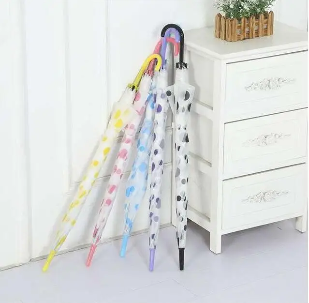 50PCS Sunny Rainny Transparent Multicolor Dot Printed Umbrellas Clear PVC Long Handle Rainproof | Дом и сад