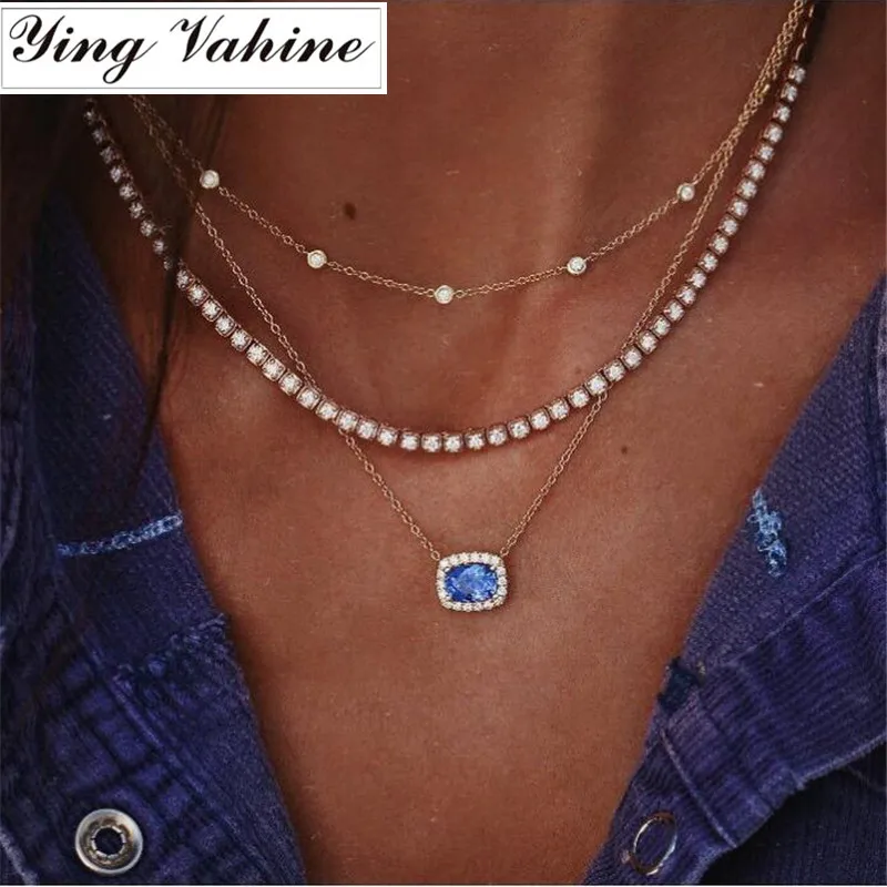 

ying Vahine New Jewelry Necklace Women Multilayer Elegant Sparkling Zircon Choker Necklace for Women collier bijoux femme kolye
