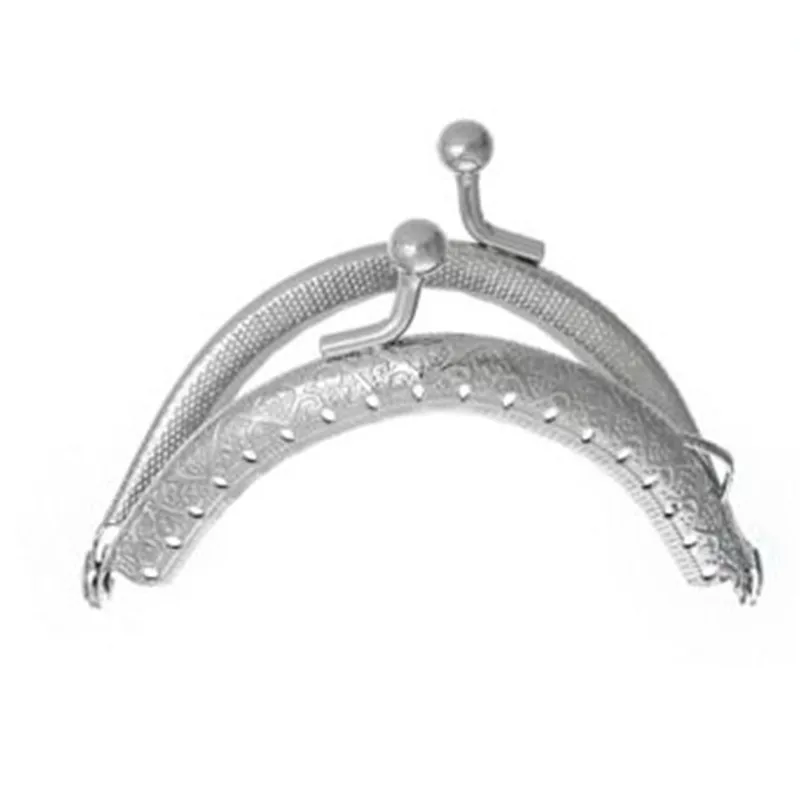 

10Pcs Silver Tone Flower Pattern DIY Coins Purse Metal Arc Frame Kiss Clasp Lock Handbag Handle 7x4.5cm