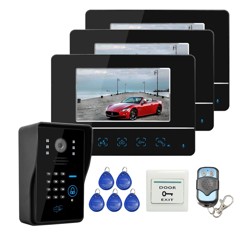 

FREE SHIPPING Wired Touch Key 7 inch Lcd Home Video Door Phone Intercom System 3 Monitor RFID Card Keypad Door Camera IN STOCK