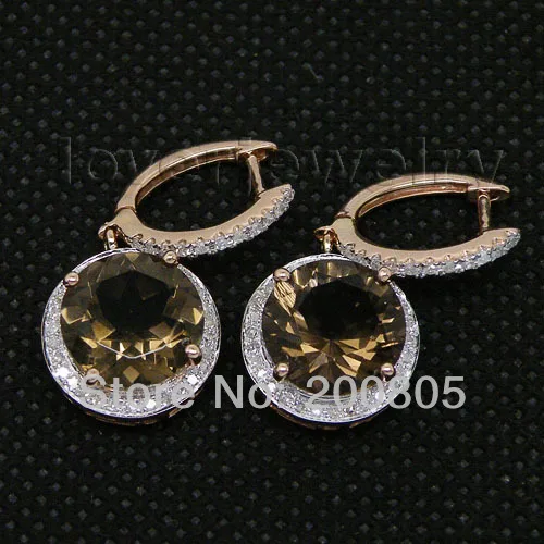 

Vintage Solid 14Kt Rose Gold Natural Diamond Smoke Topaz Earrings For Sale E0006
