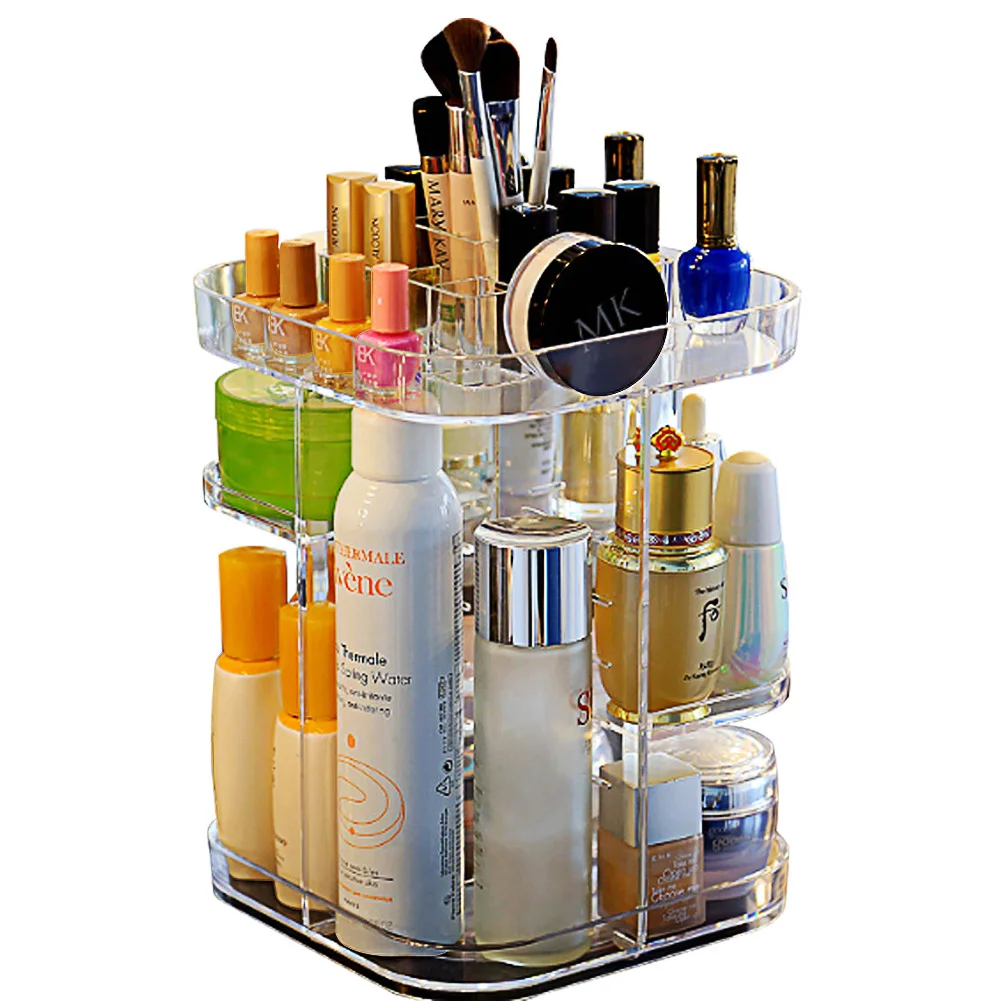 

360 Degree Rotating Adjustable Jewelry Box Makeup Organizer Brushes Storage Lipsticks Cosmetic Case Large Capacity Display