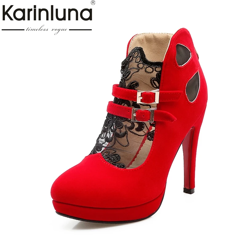 

KarinLuna Big Size 32-43 Women Pumps Fashion Buckle Strap High Heels Round Toe Platform Shoes For Summer Spring Autumn