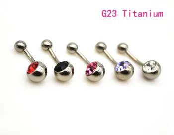 

HENGKE G23 Titanium Belly Bar Purple Navel Button Rings Curved 14G Crystal Stone Gem Pink Red Black Body Piercing Jewelry