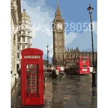 Paris Red Telephone Booth Pictures Painting By Numbers Landscape DIY Digital Canvas Oil Painting Home Decoration