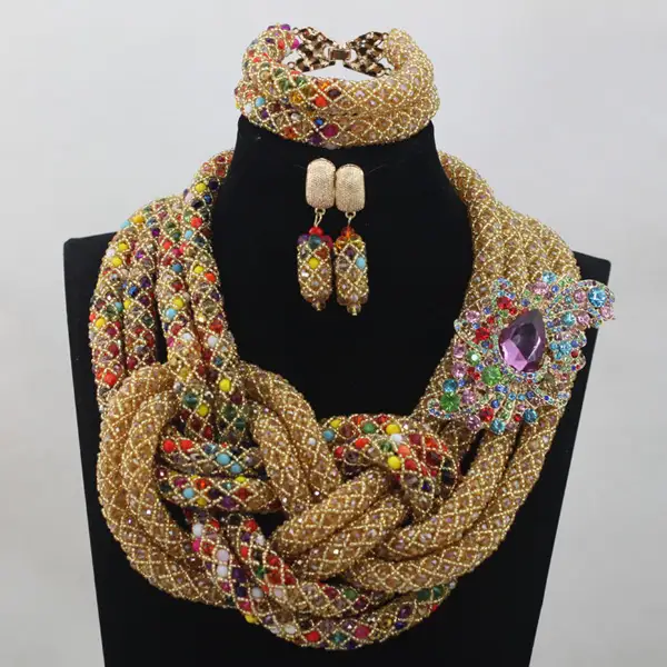 African Wedding Crystal Jewelry Set Champagne New Design Nigerian