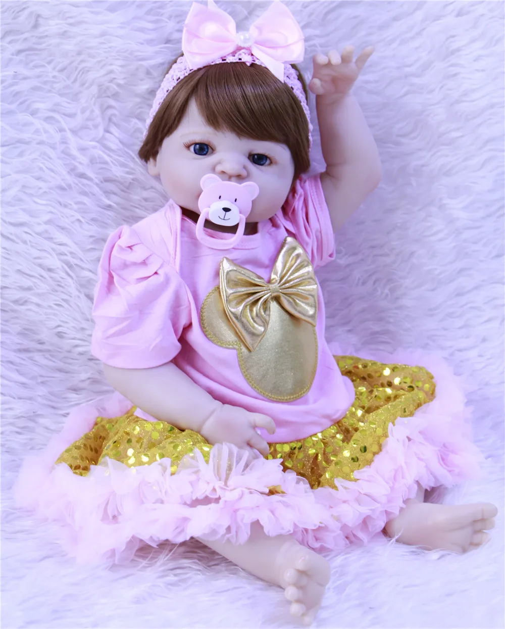 

23" Full Silicone Reborn Girl Baby Doll Toy Lifelike handmade modeling infant dolls baby Child play house bonecas for sale
