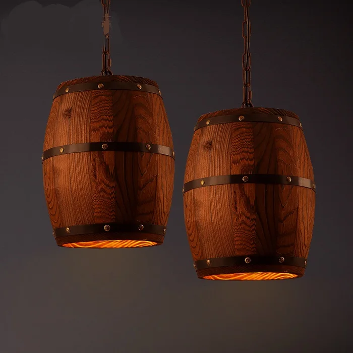 

Solid Wooden retro Barrels pendant lights for restaurant bar barrel barrel LOFT creative wood lamp 1 head pendant lamps ZA