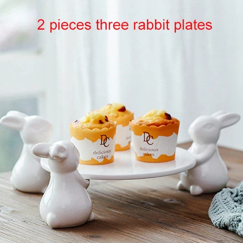 Посуда, посуда, тарелки, посуда, керамика, посуда с кроликами, кролик, керамическая тарелка для десерта, еда, подарок на день рождения - Цвет: 2 PCS three rabbits