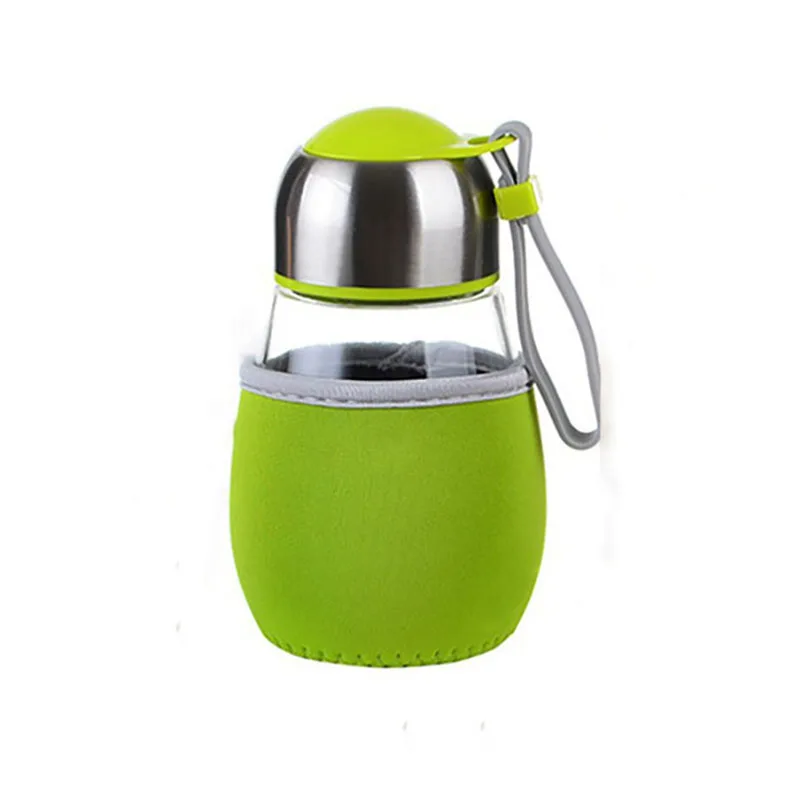 400 мл портативная стеклянная Спортивная бутылка для воды с защитной сумкой, бутылка для фруктового сока, милый креативный термо-чайник для путешествий на открытом воздухе - Цвет: Green