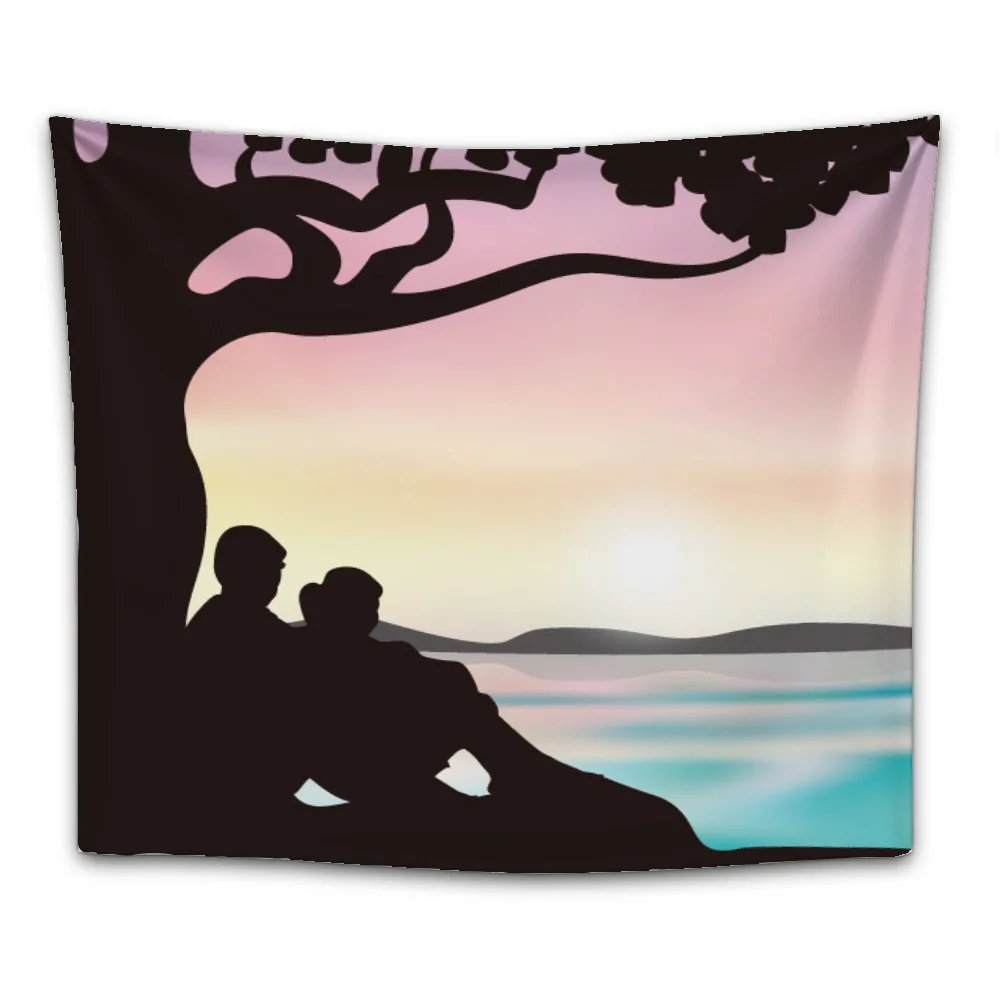 

Couple Wall Tapestry Hippie Lover Shadow Under The Tree Moon Tapestry Mandala Wall Hanging Dorm Wall Carpet Throw Blanket Picnic