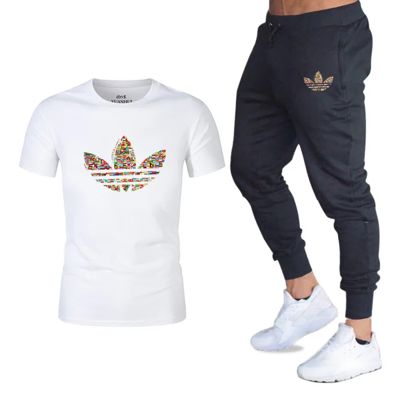 

2019 summer hot men's suit T-shirt + pants two-piece sportswear new men's T-shirt gym fitness trousers men