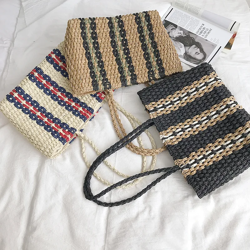 

2019 New Natural Rainbow Large Straw Shoulder bags for Women Handbags Holiday Ladies Beach Bag Hand-woven Trave Female Tote